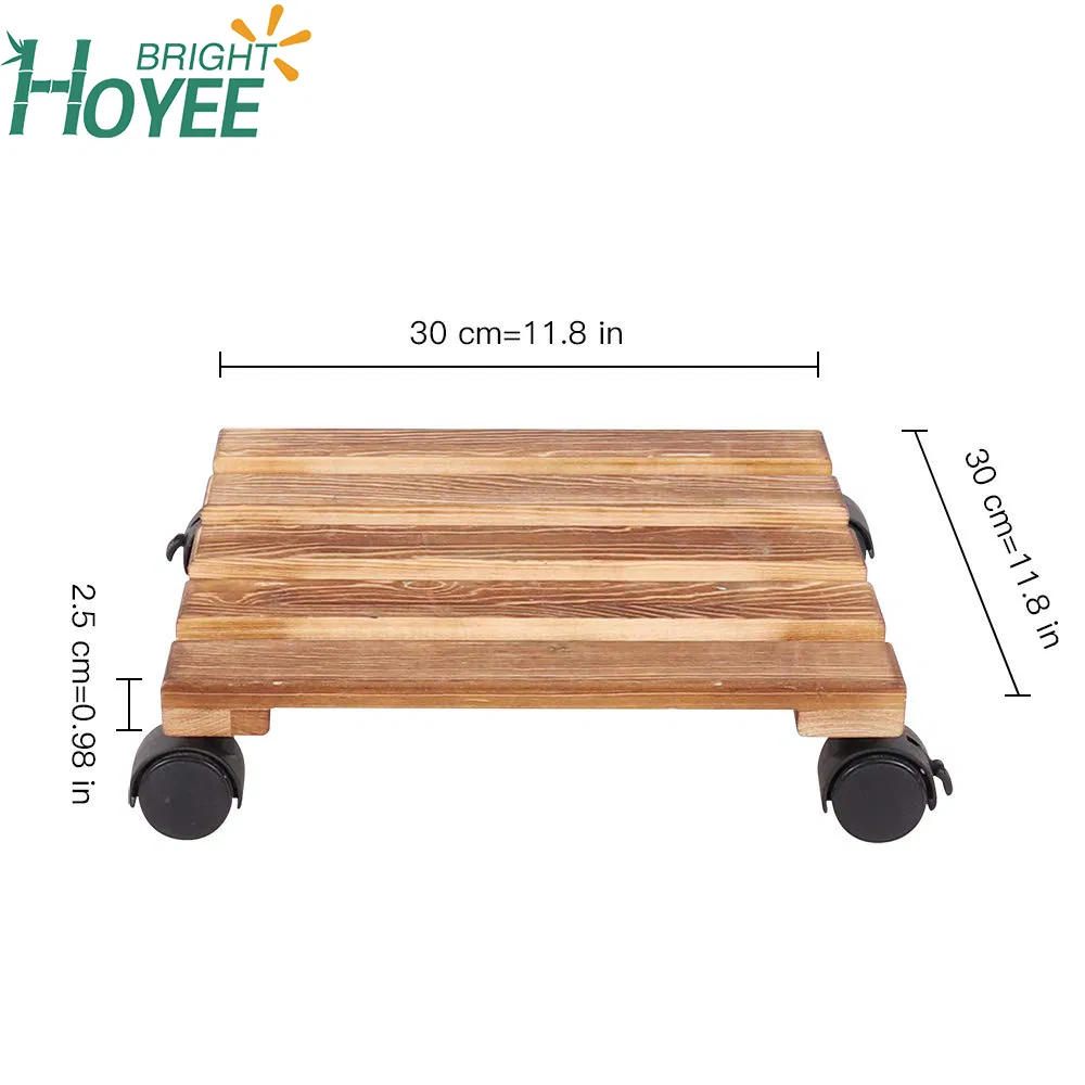 Wholesale Plant Caddy Wooden Plant Stand Rack Square Indoor Outdoor on Roller Patio Flower Pot