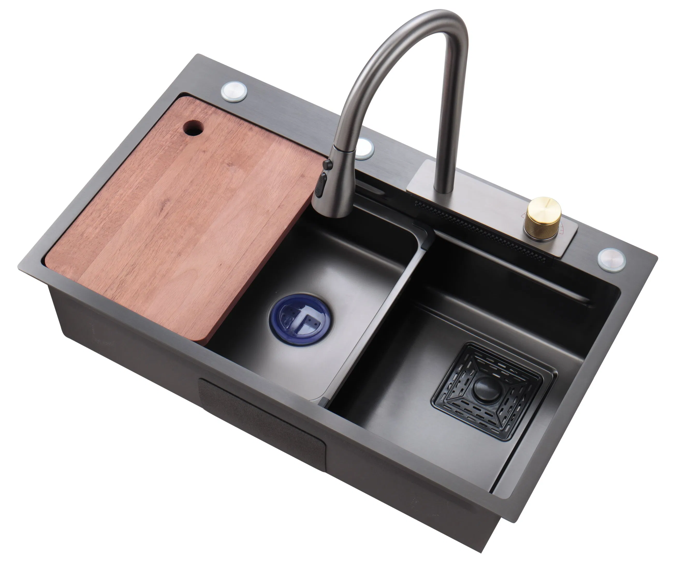 Black Smart Stainless Steel Kitchen Sink with Complete Accessory Set for Modern Homes