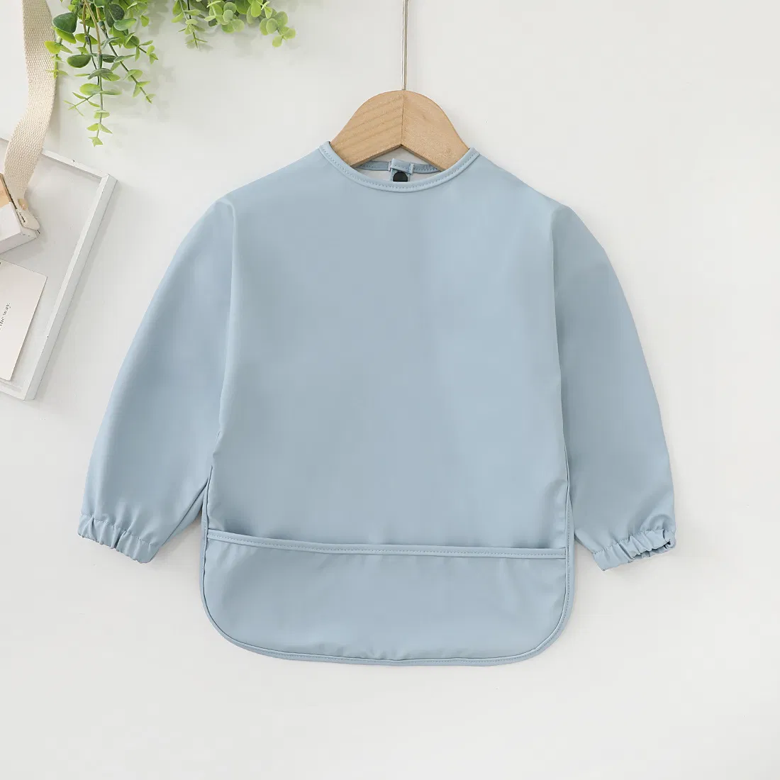 Children's Waterproof Long Sleeves Bibs Plain Baby Feeding Aprons Plastic Baby Eating Apron with Food Catcher