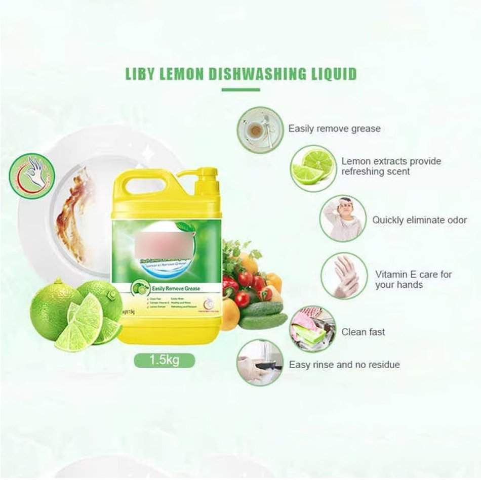 1.5 Kg Fresh Lemon Scent Dishwashing Liquid Easy Rinsing Dishwashing Liquid