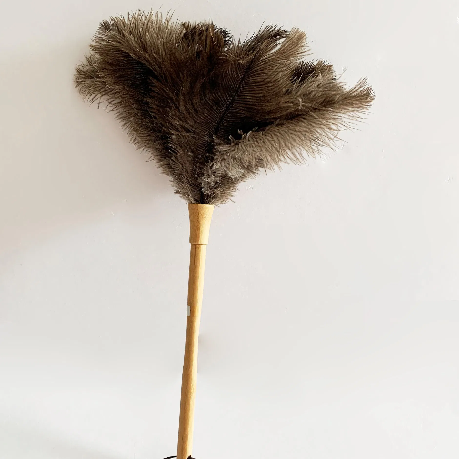 Duster with Super Soft Real Ostrich Feather and Natural Finish Brown Bamboo Handle for Home Furniture Cleaning