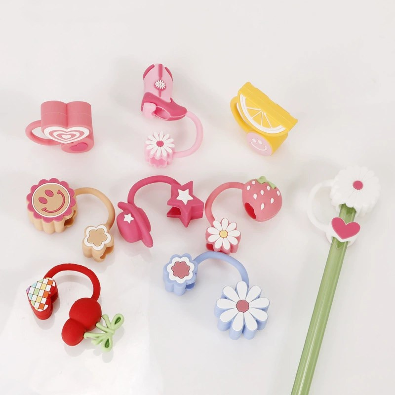 Hot Sell Cute Toppers Covers Charms Reusable Dust Proof Silicone Straw Cap