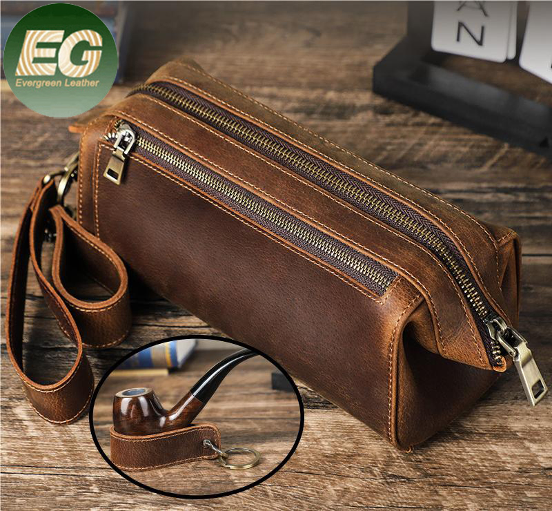 Ga203 Wholesale Empty Smoke Accessories Shopping Tobacco Pouch Bags Price Custom Cigar Storage Packag Holder Rolling Packing Pipe Smoking Zipper Leather Bag