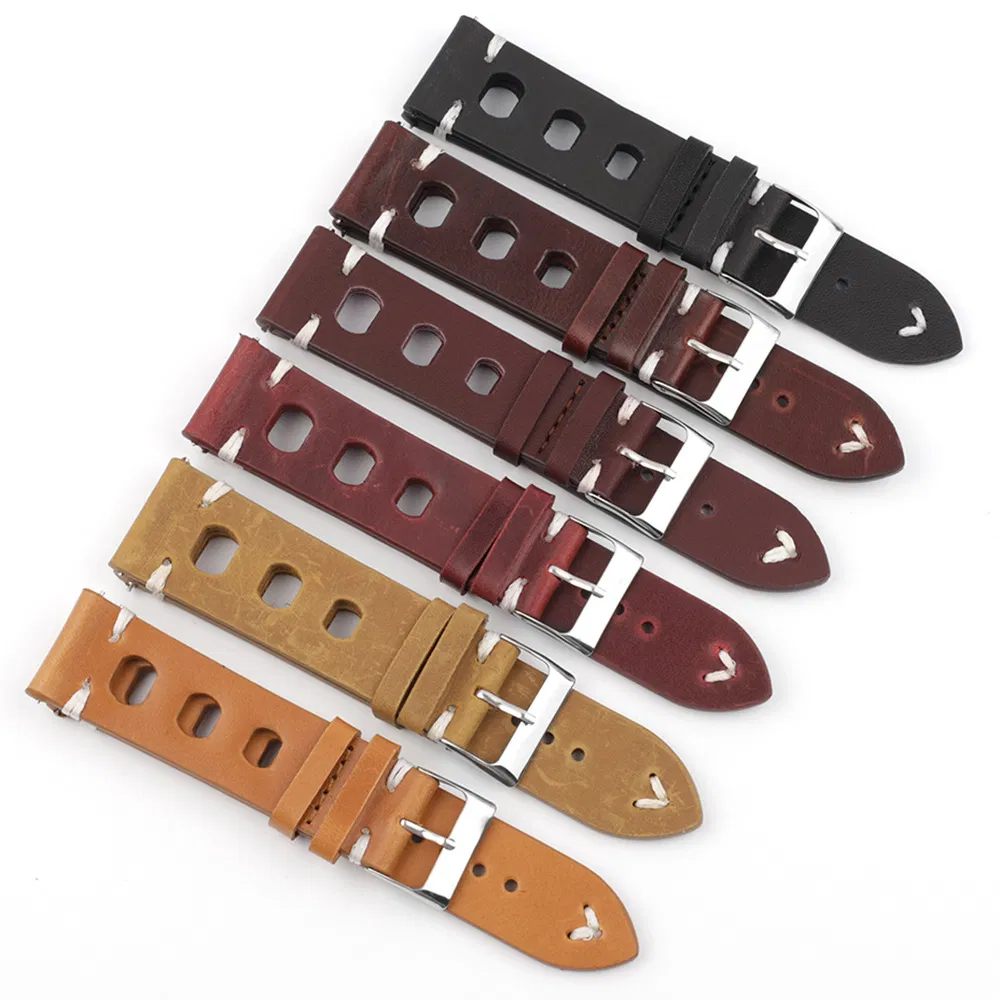 22mm New Arrival Holes Leather Watch Straps Breathability Leather Watch Bands