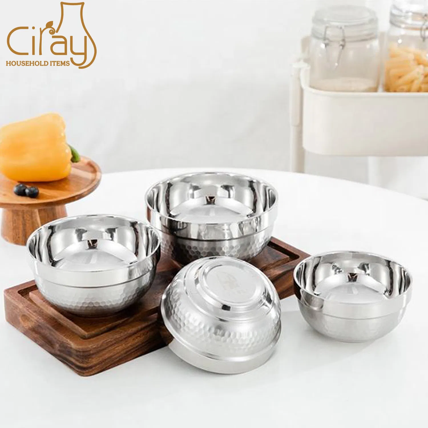 Kitchen Tool Stainless Steel Double Wall Heat Insulated Serving Bowls Household Rice Soup Bowl