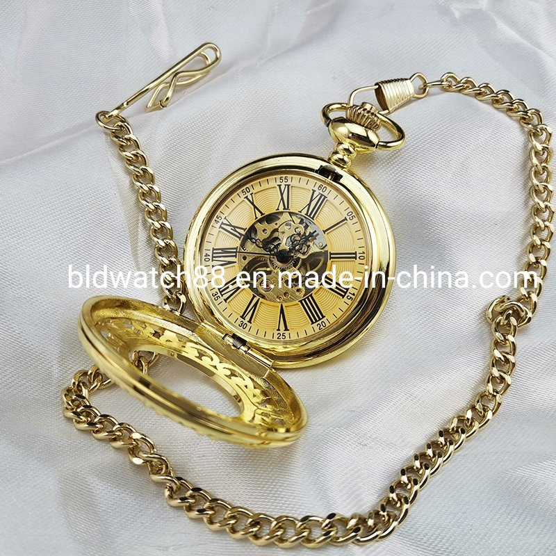 Custom Double Open Mechanical Pocket Watch with Chain