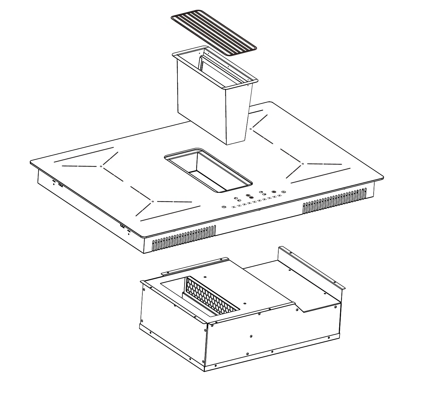Innovative Four-Hob Induction Venting Cooktop with Downdraft Extraction