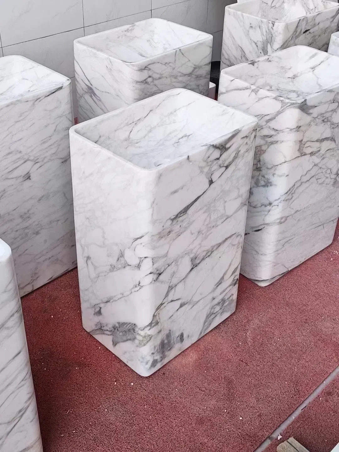 Free Standing Calacatta White Marble Onyx Round Wash Basin for Bathroom