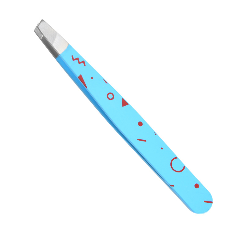 Custom Printed Stainless Steel Straight Slanted Tip Beauty Eyebrow Eyelash Extension Tweezers