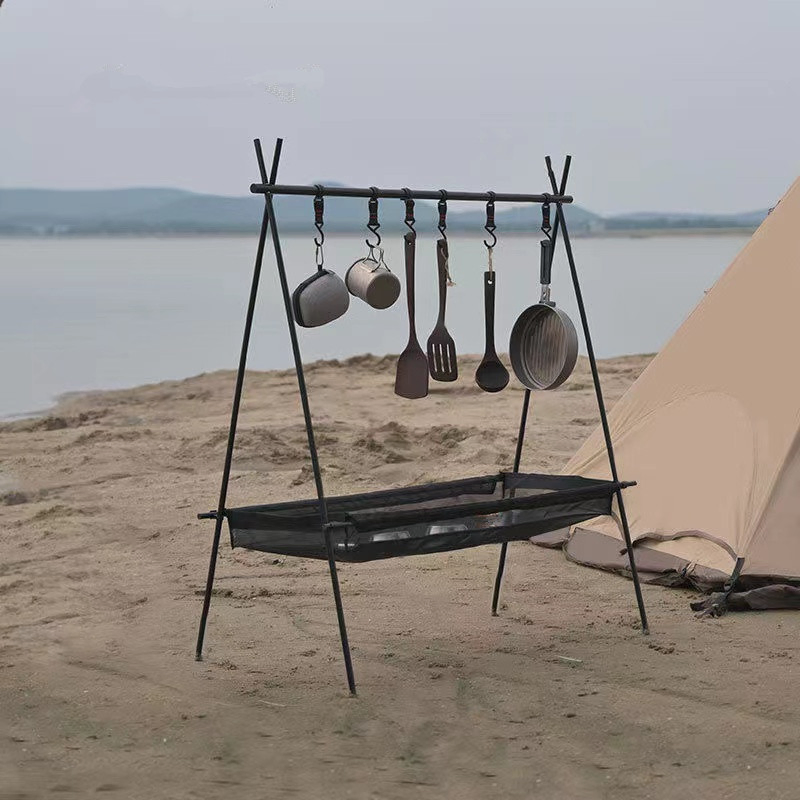 Outdoor Aluminum Alloy Portable Camping Shelf Folding Ultra Light Camping Tripod Travel Debris Hanger