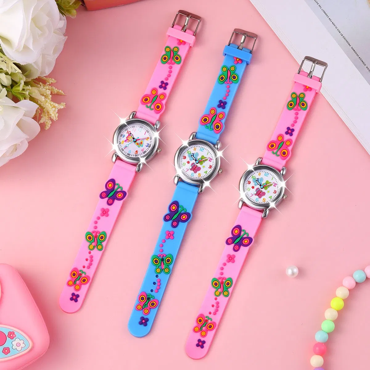 Butterfly Cartoon Watch Multicolor Cute Three-Piece Set