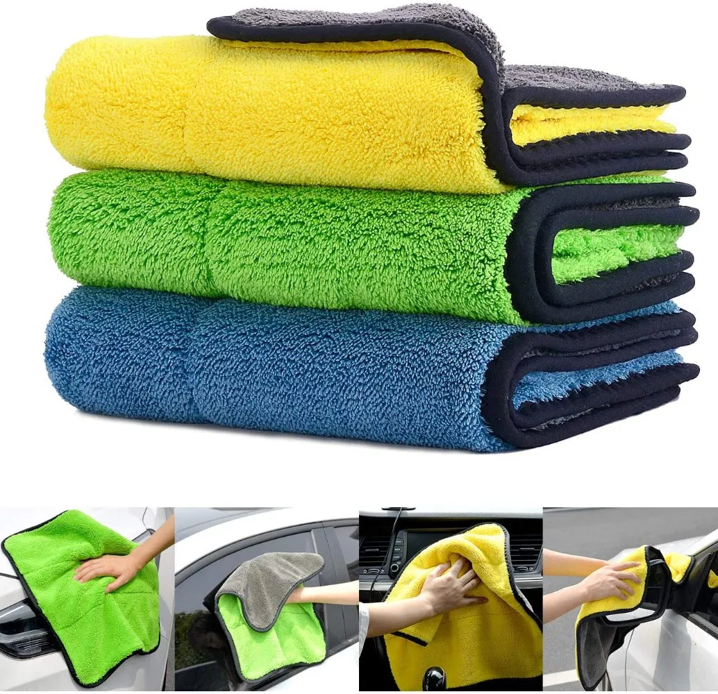 Factory Directly Wholesale Thicken 800GSM 1200 GSM Double Layers Microfiber Towel Quick Dry High Water Absorption Car Wash Cleaning Towel Free Sample