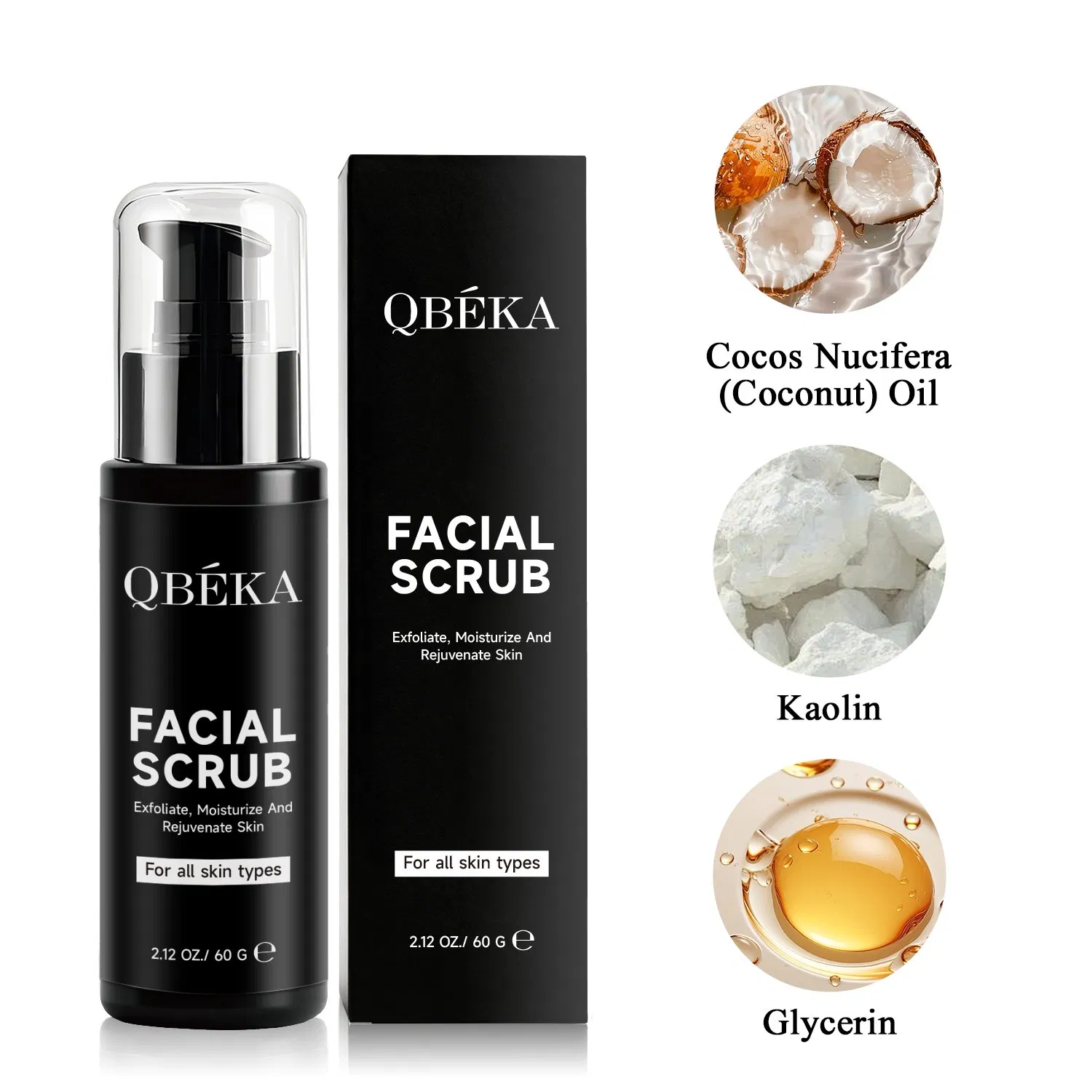 Qbeka Exfoliating Face Scrub for Men - Deep Clean Pore Minimizer & Blackhead Remover