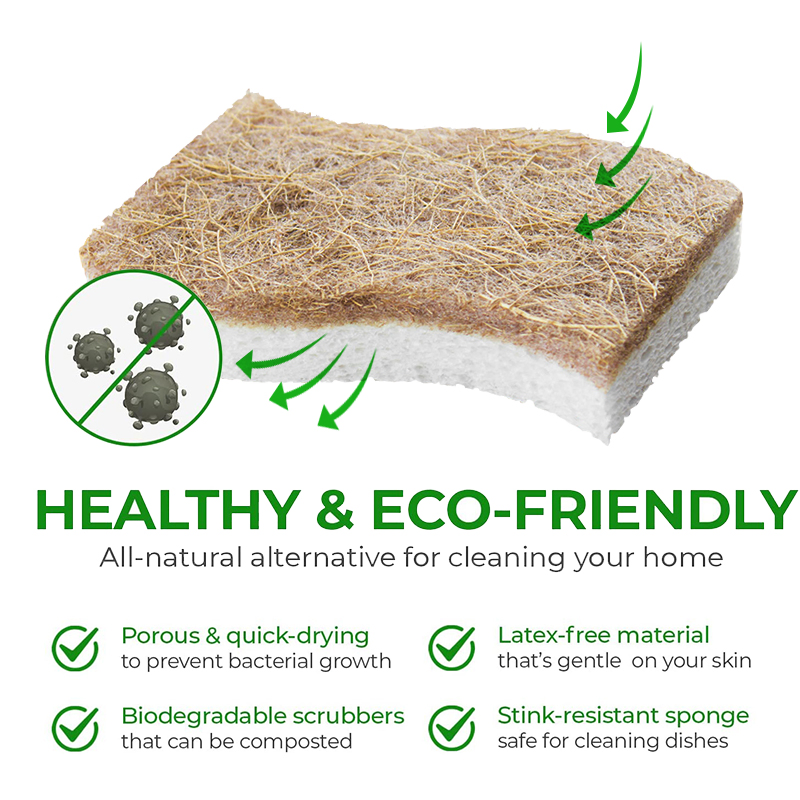 Esun Biodegradable Natural Compostable Cellulose and Coconut Walnut Scrubber Kitchen Sponge