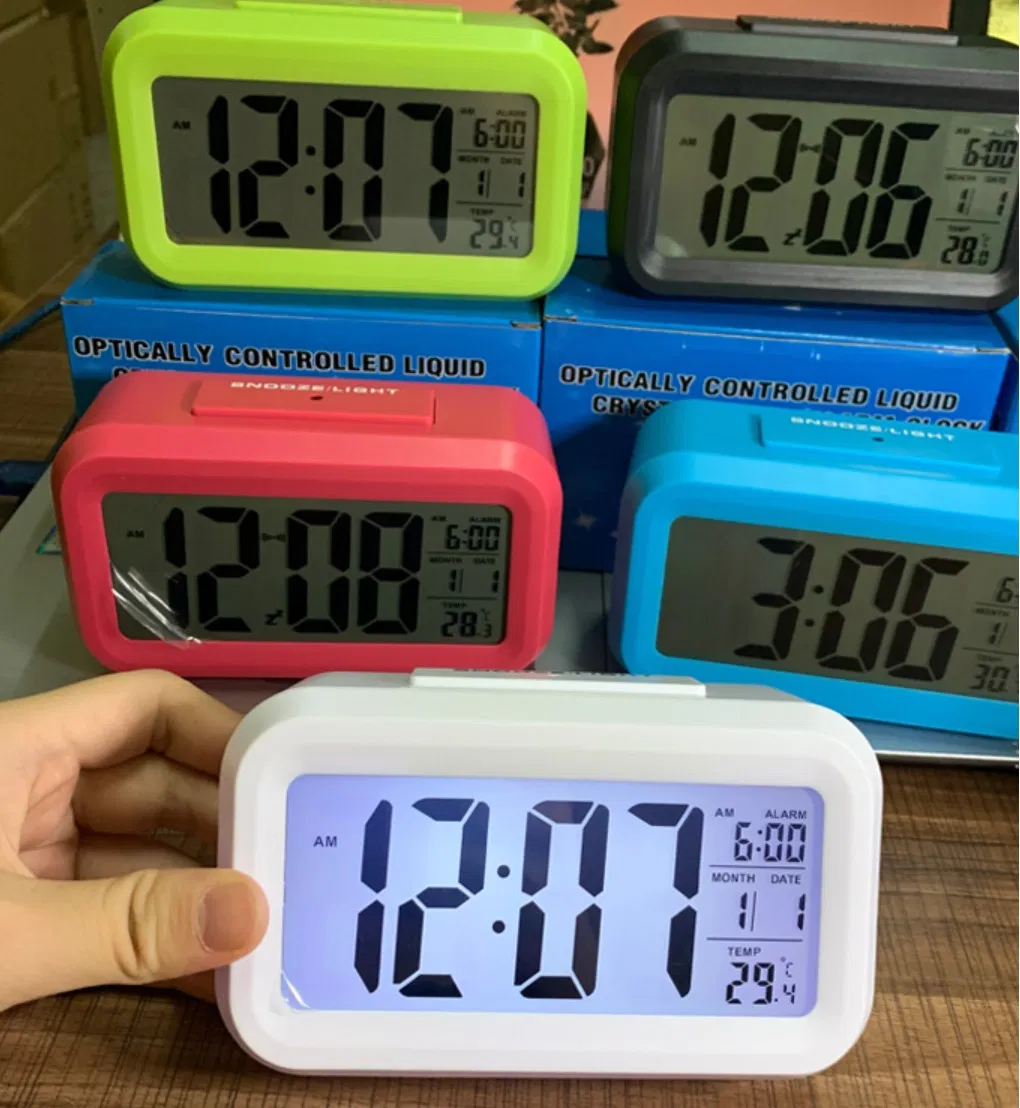 Light Sensor Alarm Table Clock Backlit Display Portable Battery Operated Blue