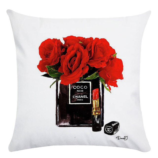 Painted Flowers Perfume Bottles Cushion Cover Polyester Cotton 45X45cm Pillowcase Home Decorative Throw Pillow Covers