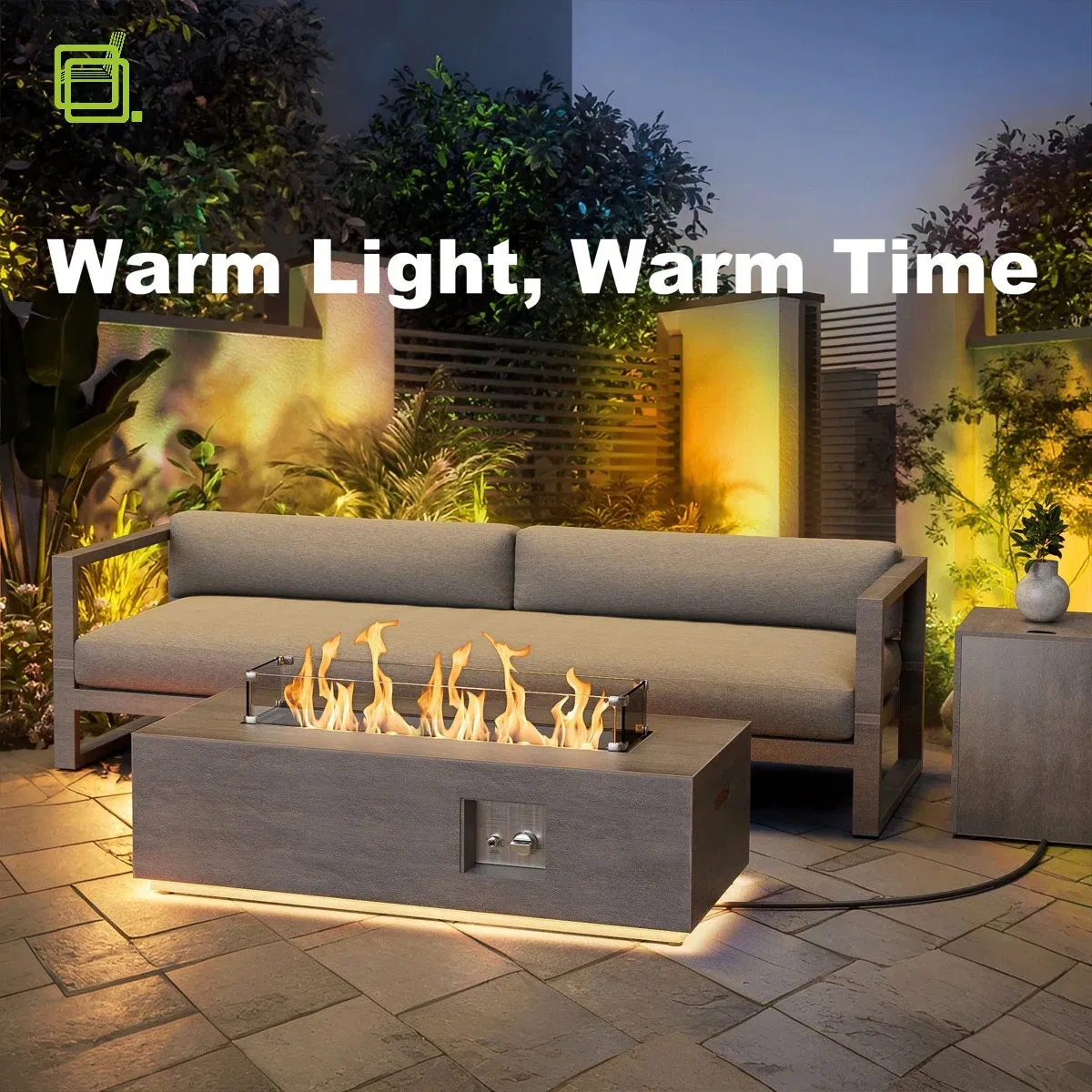 Sleek Stainless Steel Rectangle Gas Fire Pit Table