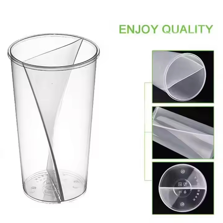 Custom 22oz Disposable Plastic Cups PP & Pet Material 2 Compartment Bubble Boba Tea Cups