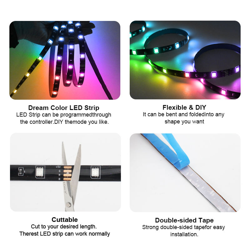 5V RGB LED Strip - Self-Adhesive Ambient Lighting for Gaming Setup, Monitor Backlight