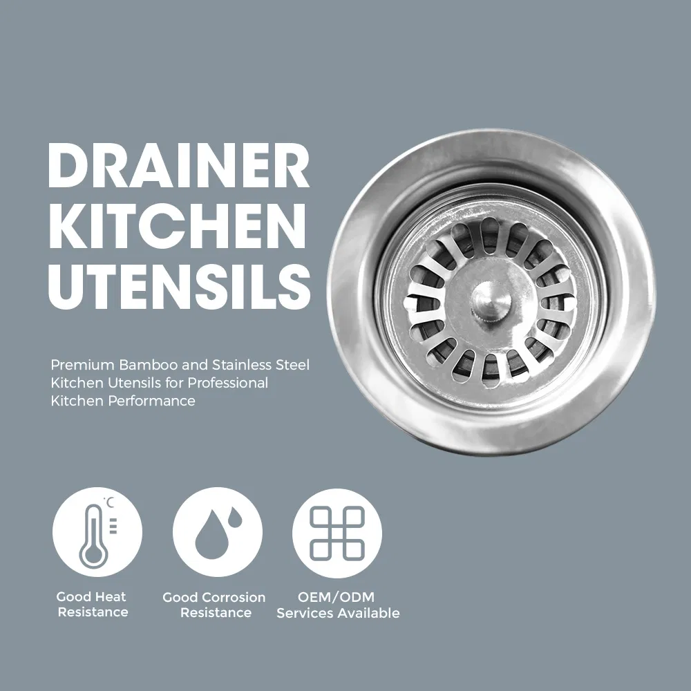 High Quality Stainless Steel Kitchen Barbecue Grill Kitchenware Accessory Replacement Part Drain Assembly with Strainer Basket Sink Funnel Filter