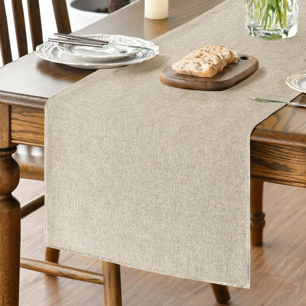 Solid Washable Light Brown Polyester Table Runner for Home Party Decor