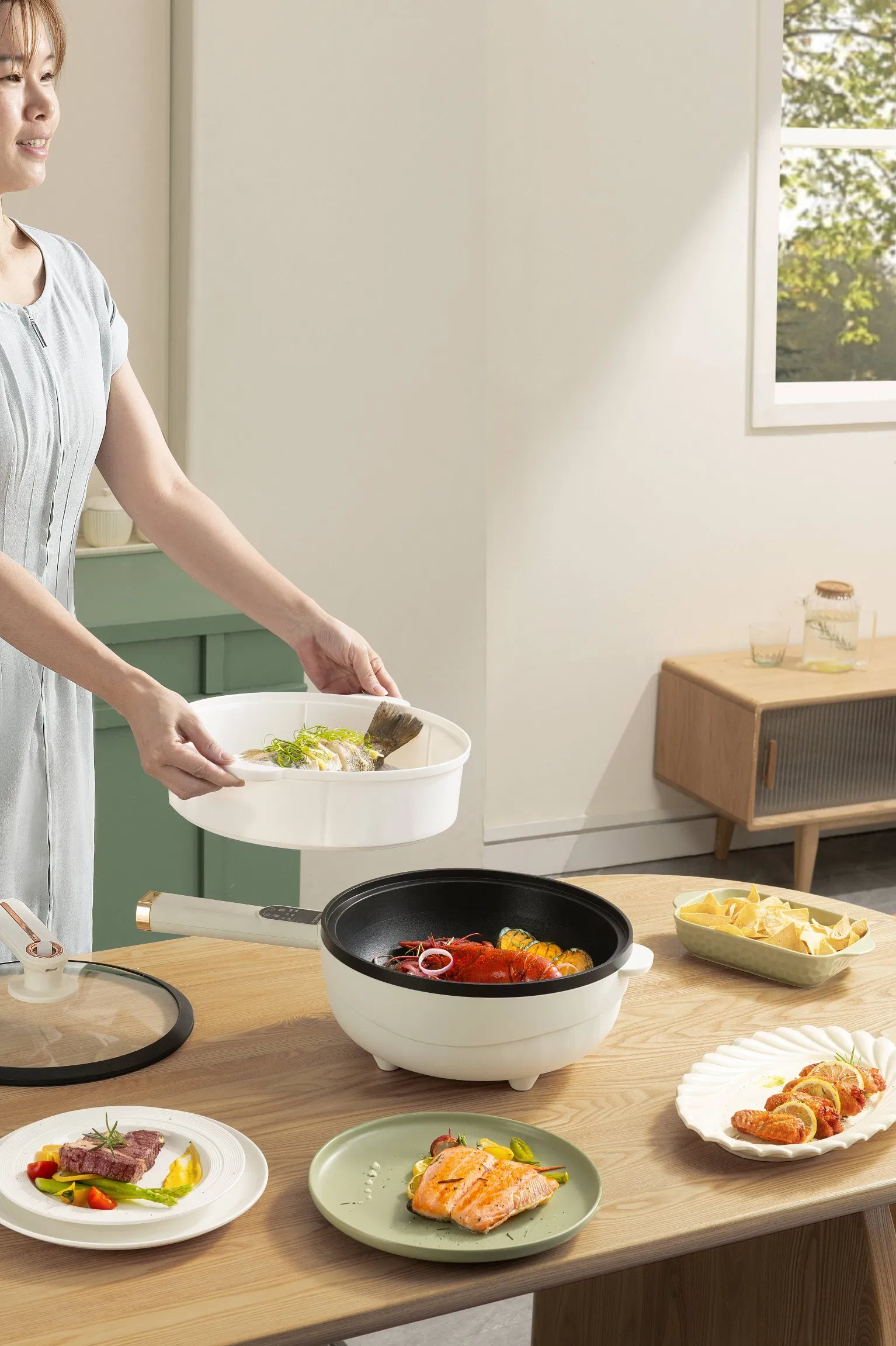 Dormitory Mini Electric Nonstick Pan Multi Cooker 5L Pots Cooking Set
