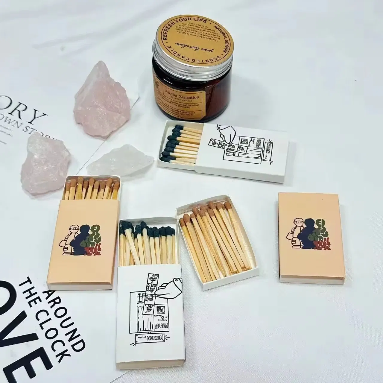 Customized White Box Black Logo Candle Matches Hot Sale High Quality Extra Long 2 Inch Matches Hotel Matches