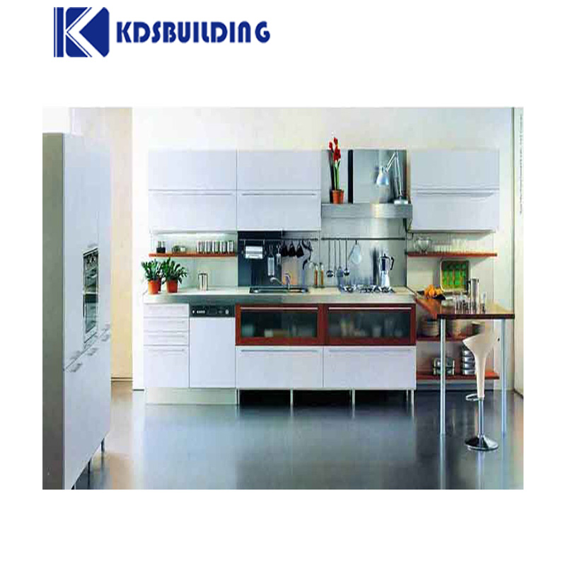 Custom Modular Modern Glossy White Lacquer Furniture Set with Marble Island Kitchen Cabinets