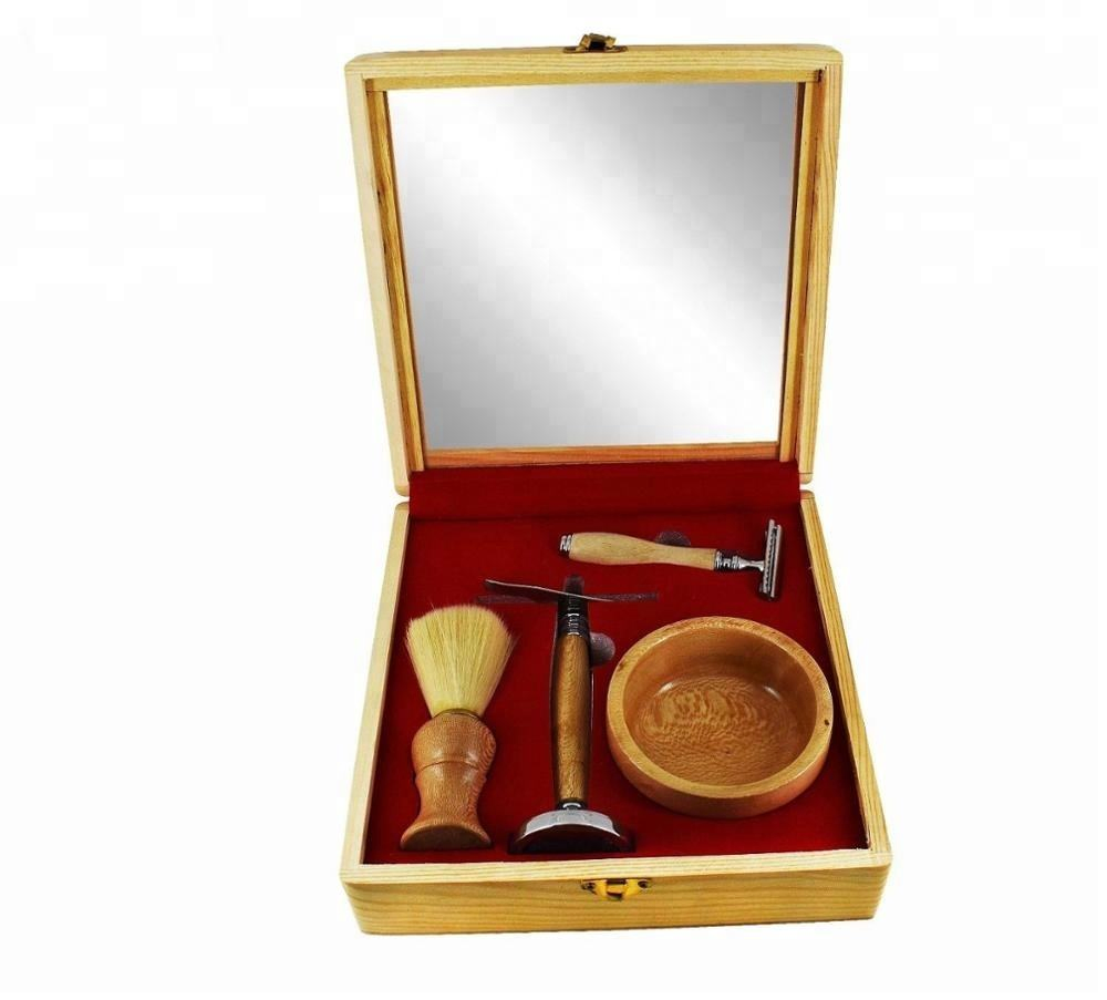 Wooden Shaving Kit with Synthetic Brush / Shaving Care Cleaning Kit