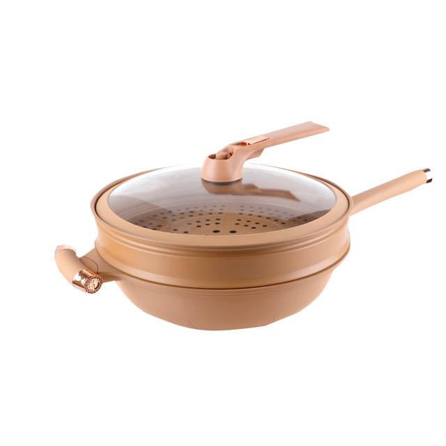 Wholesale Classic-Style Round Non-Stick Deep Frying Pan Breakfast Burger Maker Soup Pot with Cover Lid Kitchen Use Cooks'tool