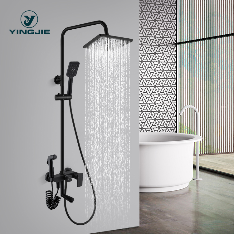 Super September Bathroom Shower Faucet Black Wall Mounted Shower Set Cold and Hot Water Mixer Tap Shower Faucet Set
