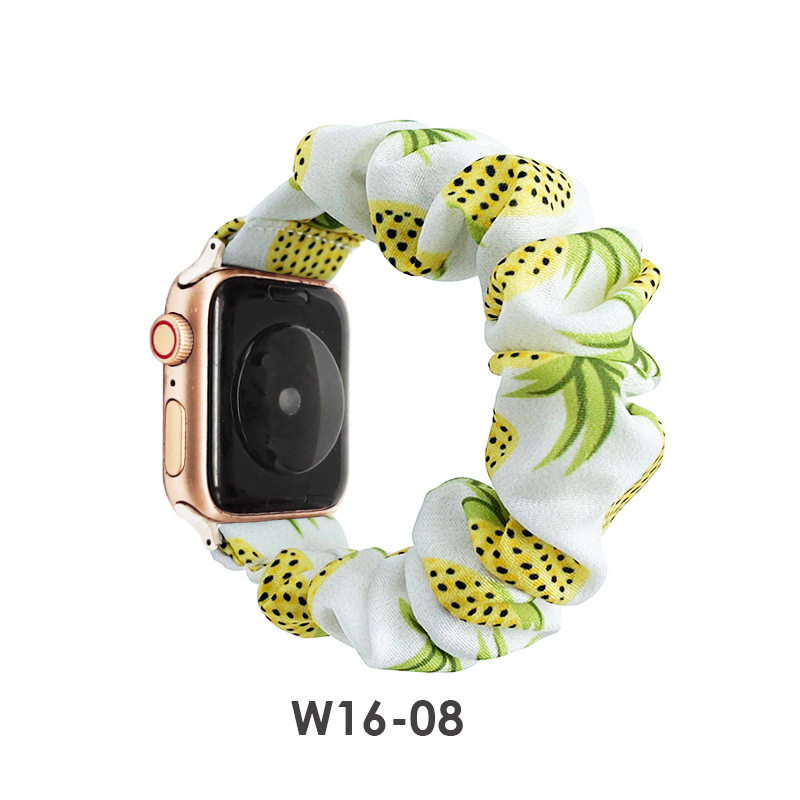 in Stock for Apple iWatch New Strap European and American Leopard Print Fabric Hair Tie Strap with Stainless Steel Buckle