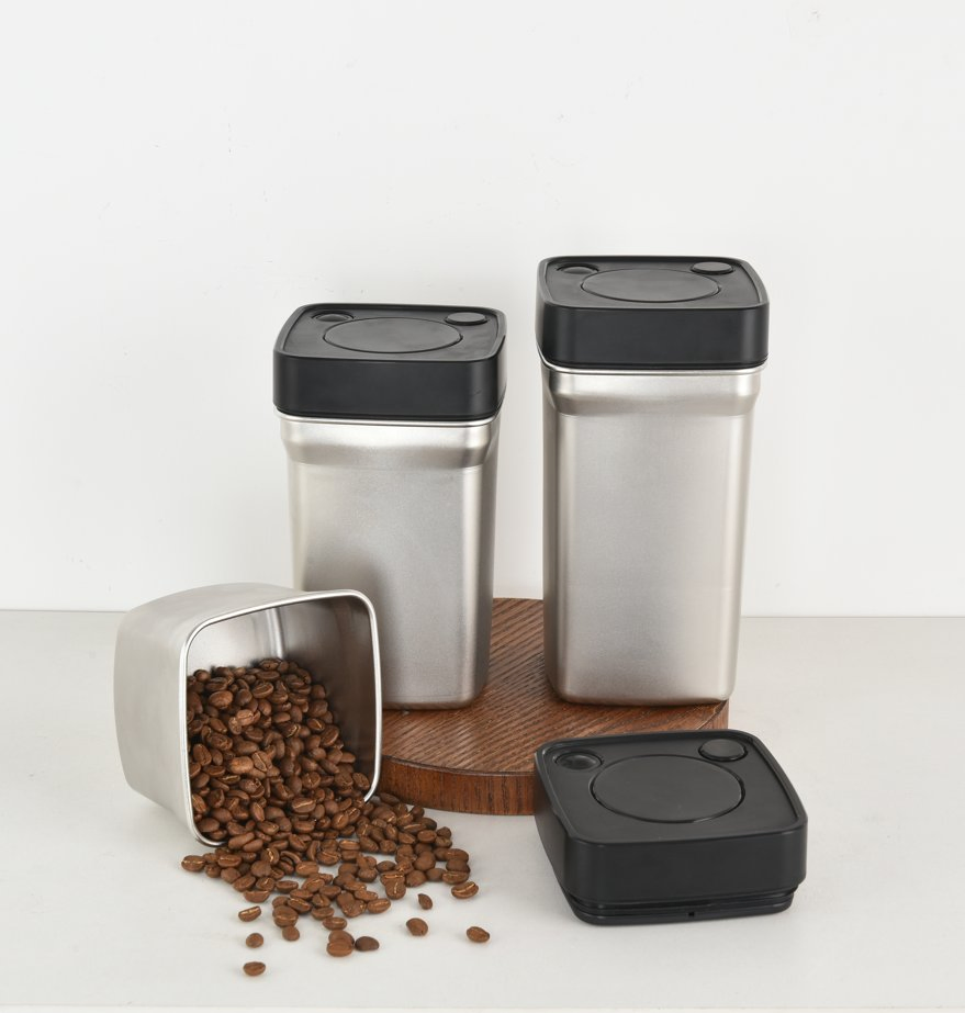 Hand Vacuum Pumping Stainless Steel Coffee Bean Container