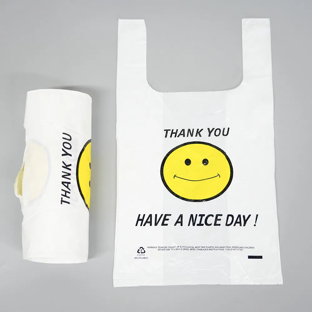 Biodegradable HDPE /LDPE T-Shirt Packaging Carry Take out Custom Logo Plastic Bag Degradable Supermarket Fruit Vegetable Handbags
