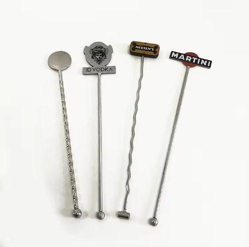 High Quality Metal Silver Disk Cocktail Drink Stirrers Swizzle Sticks