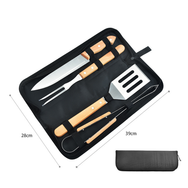 Grilling Accessories Kit with Portable Bag for Camping Extra Thick Stainless Steel Wooden Handle BBQ Utensils