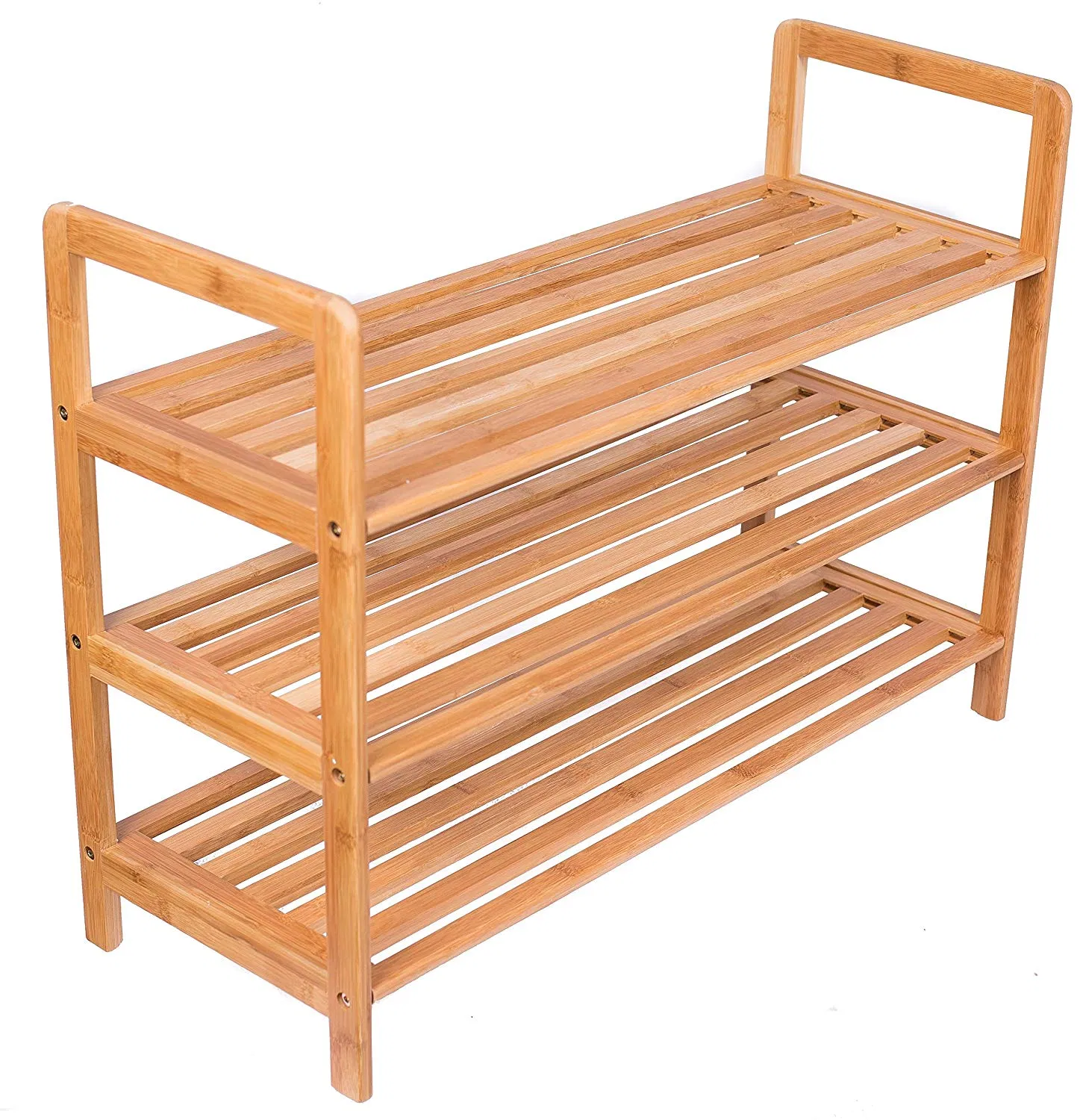 Natural Three-Tier Free Standing Bamboo Shoe Rack with Handles Bamboo Display Rack