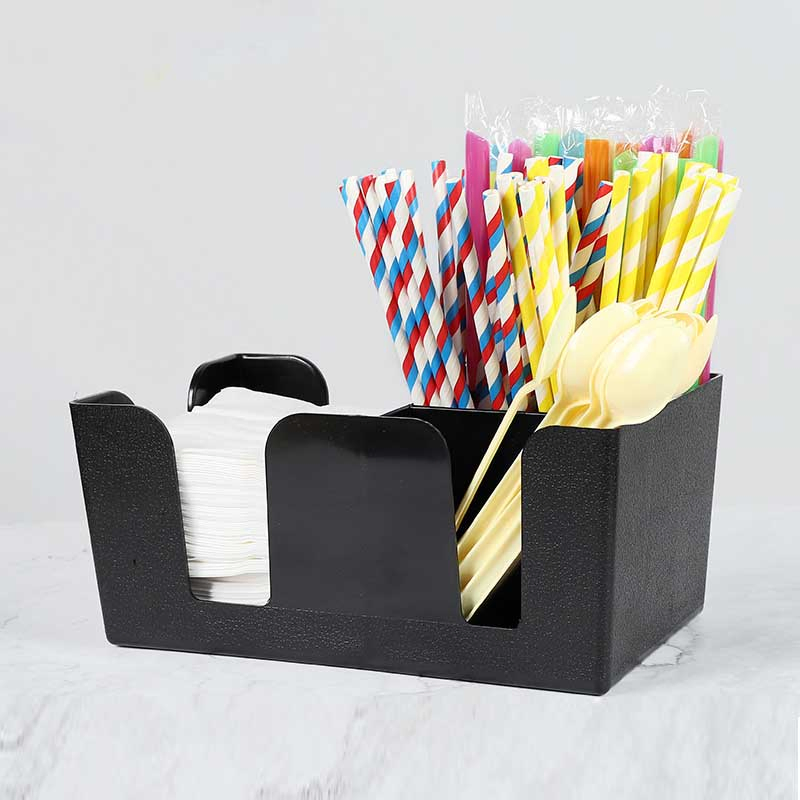 Foodservice Plastic Bar Caddy Black Straws Organizer with 6 Compartments