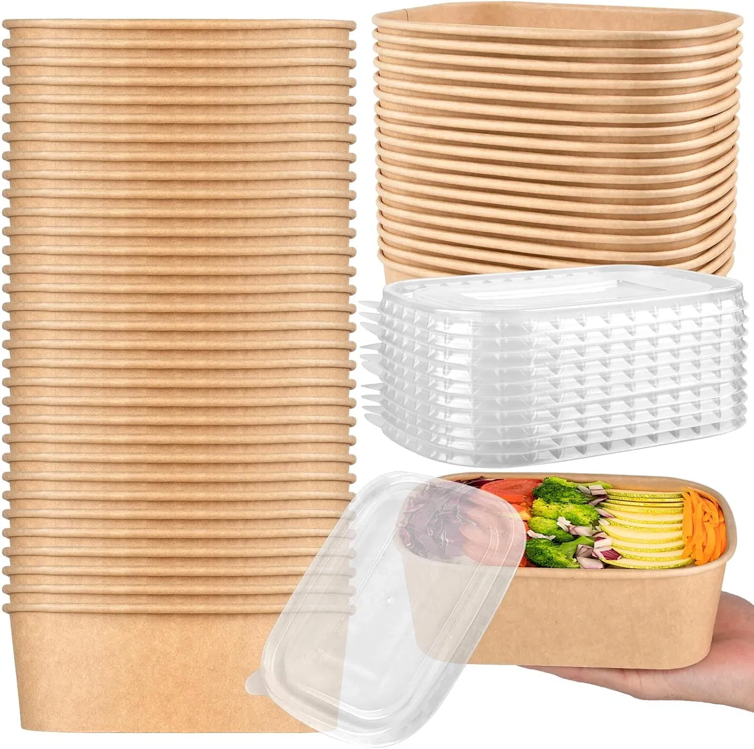Durable Disposable Kraft Paper Salad Bowl Leakproof and Oil Resistant