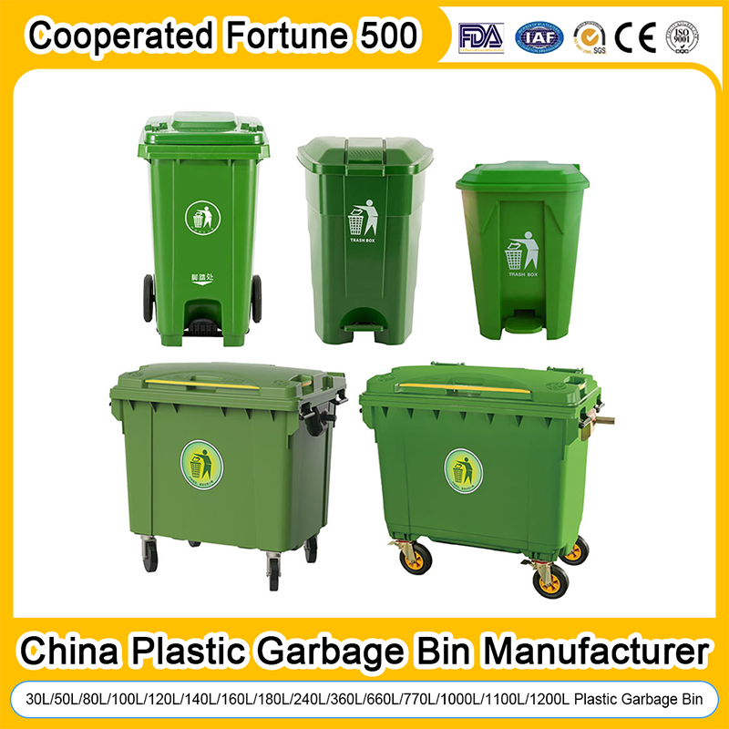 China Plastic Garbage Bin Manufacturer 660/1100/1200 Liter Plastic Industrial Dustbin Mobile Waste Container Garbage Container Trash Can Four Wheels