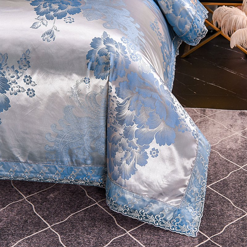 Jacquard Comforter Satin Stripe Bedsheet Printed Fitted Bedsheets 4 PCS Bedding Set