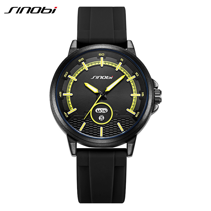 Sinobi Men's Sports Quartz Watch Fashion High-Appearance Silicone Strap Waterproof Wristwatch