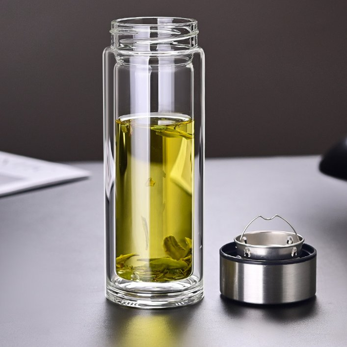 500ml Premium Double Wall High Borosilicate Glass Water Bottle Clear Glass Drinking Bottle