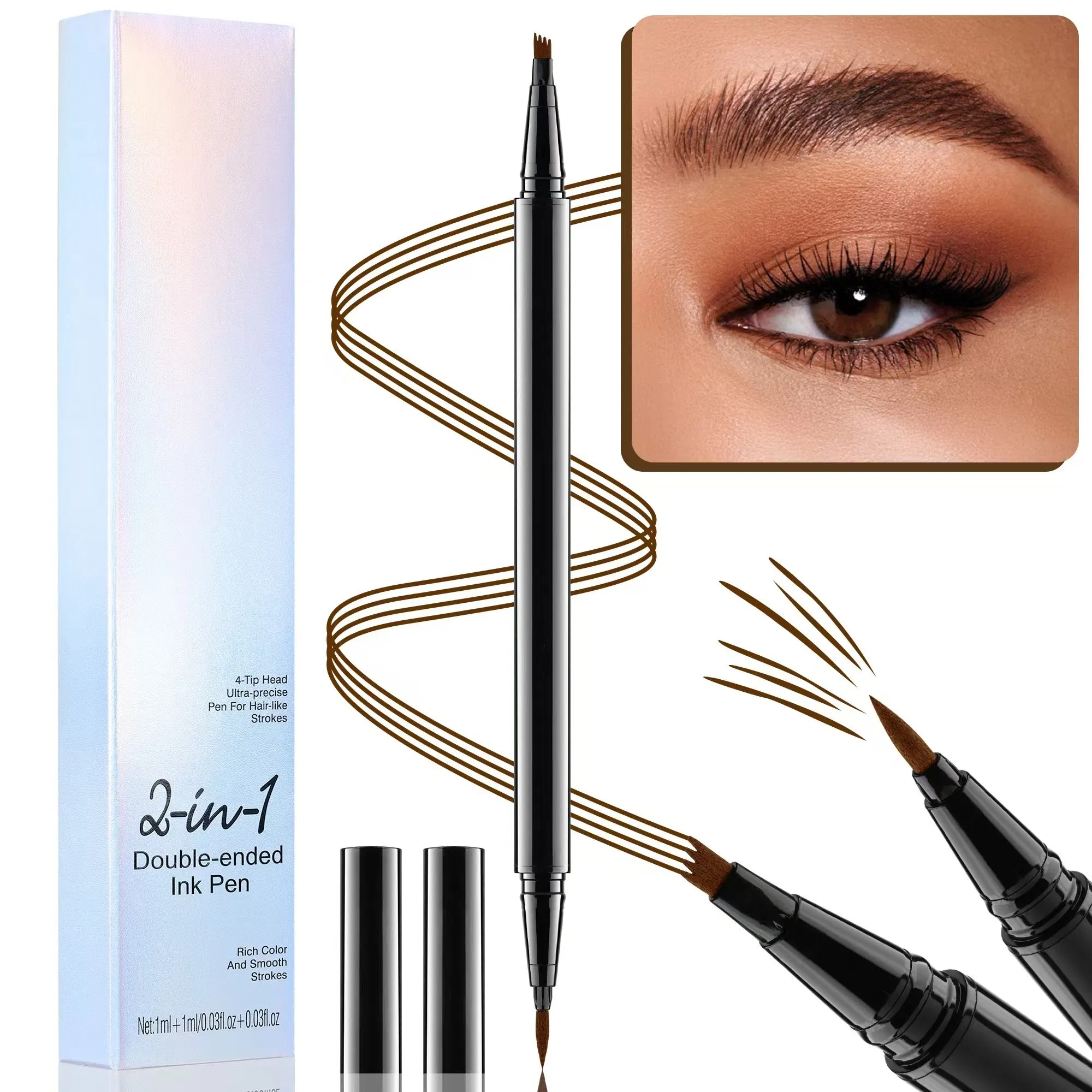 Custom Long Lasting Wholesale Eye Brow Pen Waterproof Double Head Eyebrow Pencil
