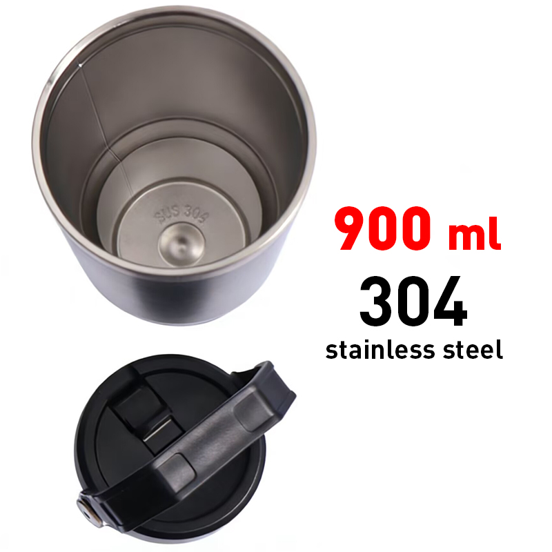 Foska Good Quality 900ml Stainless Steel Sport Water Bottles Black Hot Water Cup for Daily Use