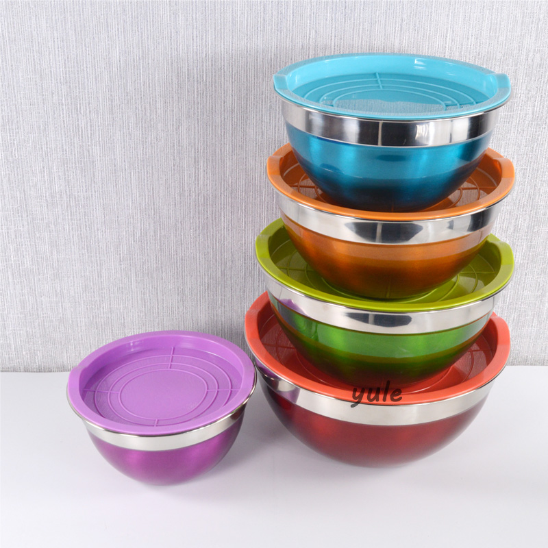 Wholesale Bakeware Kitchen Custom Color Stainless Steel Mixing Bowl with PE Lid