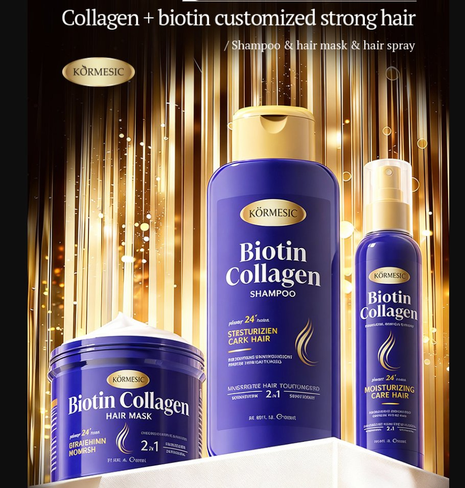 Biotin Collagen Nourishing Male Cream Shampoo & Mask Set with for Silky Smoothness Oil-Control Hair-Loss Prevention Hair Carebiotin Collagen Set