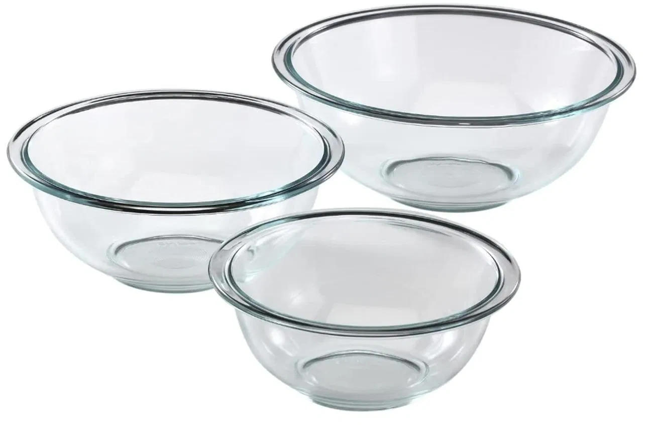 3-Piece Microwave Safe Prepware Glass Bowl