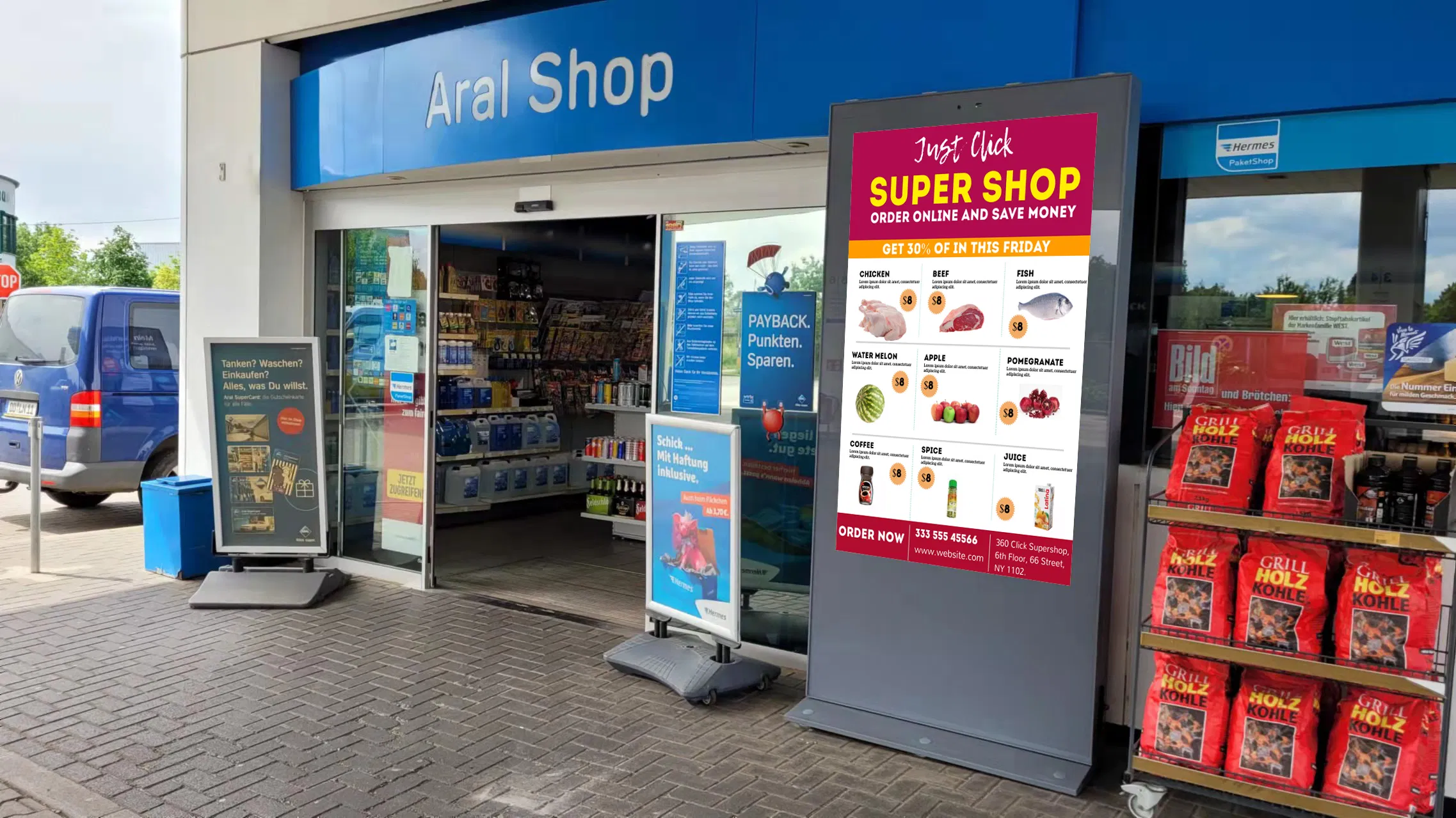 Уличный LCD дисплей 65 дюймов с тачскрином и Android