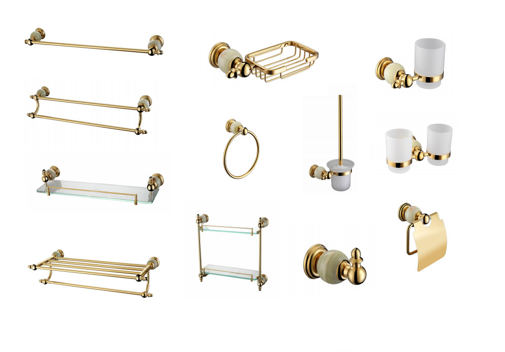 Bathroom Accessories Brass Plating Gold Jade Marble Towel Bar Towel Bar